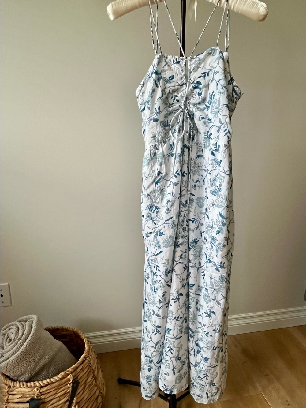 Joie Floral Cottagecore Prairie Maxi Dress Blue White Spaghetti Straps US 12 - Picture 4 of 16